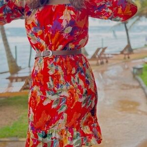 NWOT Guess Red Resort Fit and Flare Dress with Crew Neck